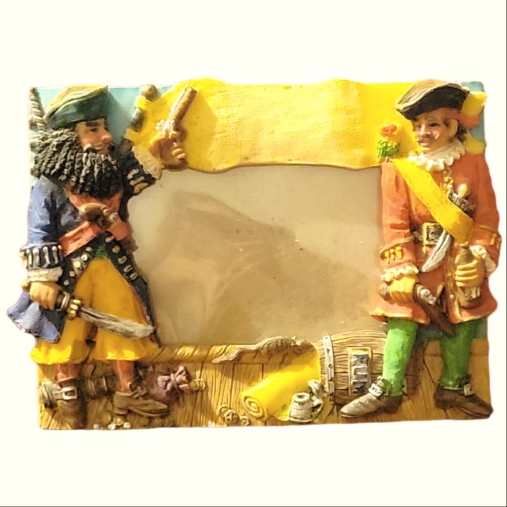 Vtg Frame Pirate Rum Captain Parrot Sword Gun Revolver Rat Treasure Map